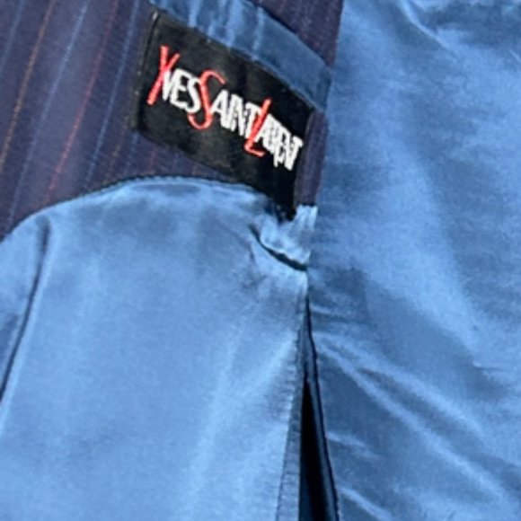 Vintage Yves St Laurent Navy Blue PIn Stripe Blazer Jacket Wool 46R Mens Coat - Picture 4 of 9